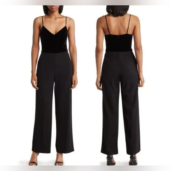 Eliza J Spaghetti Strap V-neck Cropped Jumpsuit Black Pockets Versatile Size 12 - Picture 3 of 14